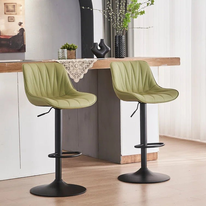 Table & Bar Stools: SERENITà AVO Green Modern Height Adjustable Swivel Bar Stools Upholstered Leather Barstool Kitchen Island Chairs with Metal Frame (Set of 2)