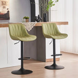Table & Bar Stools: SERENITà AVO Green Modern Height Adjustable Swivel Bar Stools Upholstered Leather Barstool Kitchen Island Chairs with Metal Frame (Set of 2)