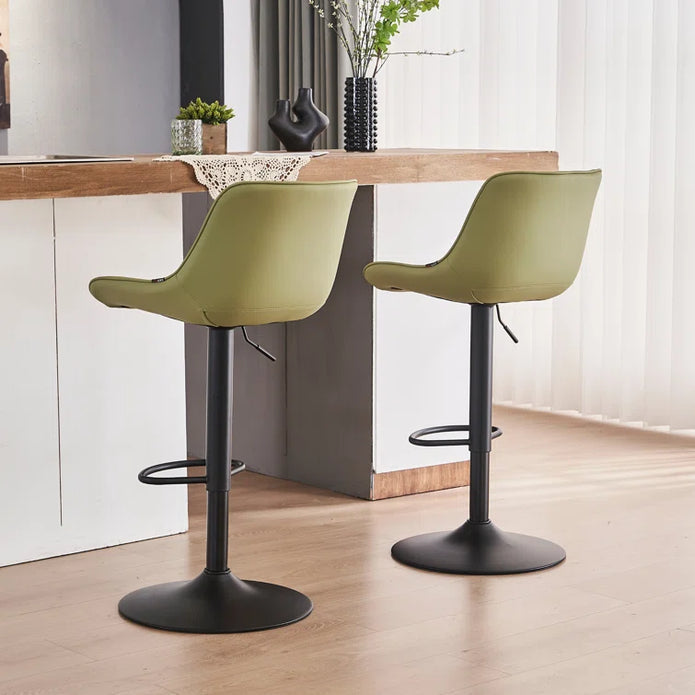 Table & Bar Stools: SERENITà AVO Green Modern Height Adjustable Swivel Bar Stools Upholstered Leather Barstool Kitchen Island Chairs with Metal Frame (Set of 2)