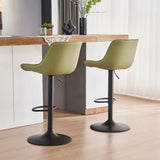 Table & Bar Stools: SERENITà AVO Green Modern Height Adjustable Swivel Bar Stools Upholstered Leather Barstool Kitchen Island Chairs with Metal Frame (Set of 2)
