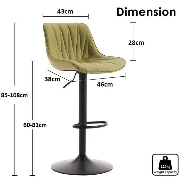 Table & Bar Stools: SERENITà AVO Green Modern Height Adjustable Swivel Bar Stools Upholstered Leather Barstool Kitchen Island Chairs with Metal Frame (Set of 2)