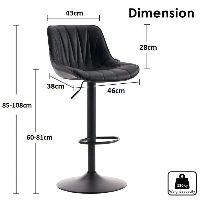 Table & Bar Stools: SERENITà Black Modern Height Adjustable Swivel Bar Stools Upholstered Leather Barstool Kitchen Island Chairs with Metal Frame (Set of 2)