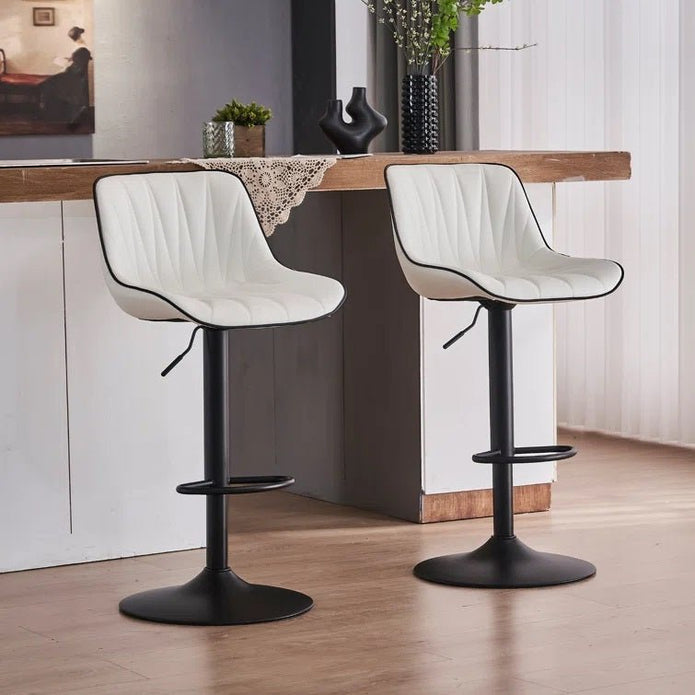 Table & Bar Stools: SERENITà White Modern Height Adjustable Swivel Bar Stools Upholstered Leather Barstool Kitchen Island Chairs with Metal Frame (Set of 2)