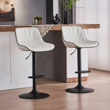 Table & Bar Stools: SERENITà White Modern Height Adjustable Swivel Bar Stools Upholstered Leather Barstool Kitchen Island Chairs with Metal Frame (Set of 2)