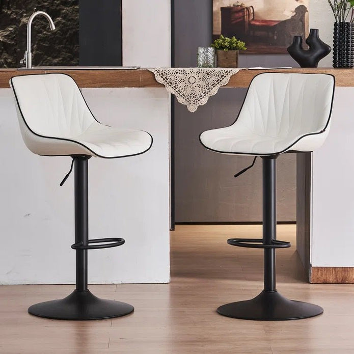 Table & Bar Stools: SERENITà White Modern Height Adjustable Swivel Bar Stools Upholstered Leather Barstool Kitchen Island Chairs with Metal Frame (Set of 2)