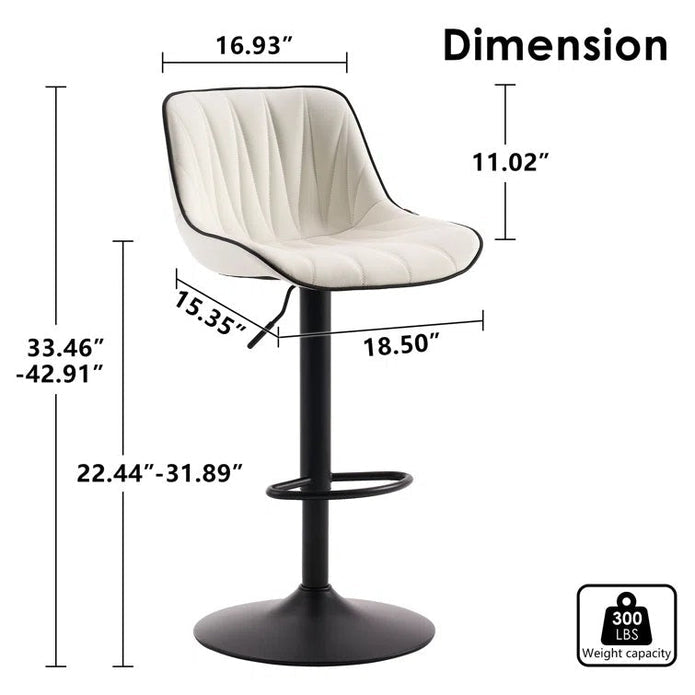 Table & Bar Stools: SERENITà White Modern Height Adjustable Swivel Bar Stools Upholstered Leather Barstool Kitchen Island Chairs with Metal Frame (Set of 2)