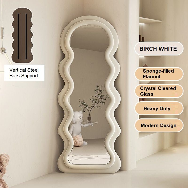 Mirrors: 1.7m Elegance Curvy Floor Mirror Wavy Full Lenght Curvy Squiggle Full Body Irregular Asymmetrical Floor Home Decor Birch White