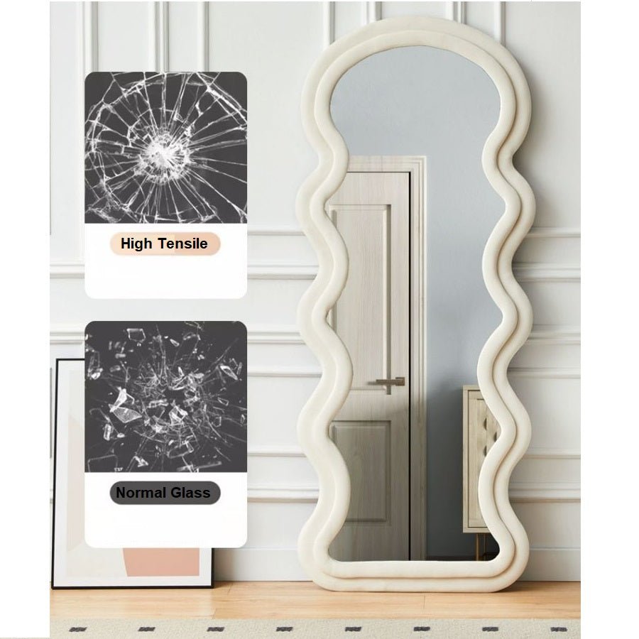 Mirrors: 1.7m Elegance Curvy Floor Mirror Wavy Full Lenght Curvy Squiggle Full Body Irregular Asymmetrical Floor Home Decor Birch White