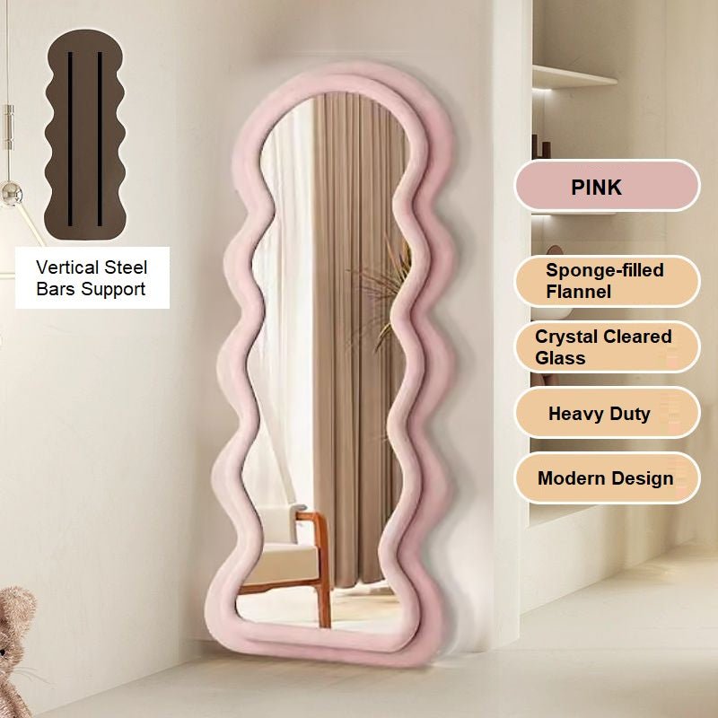Mirrors: 1.7m Elegance Curvy Floor Mirror Wavy Full Lenght Curvy Squiggle Full Body Irregular Asymmetrical Floor Home Decor Pink