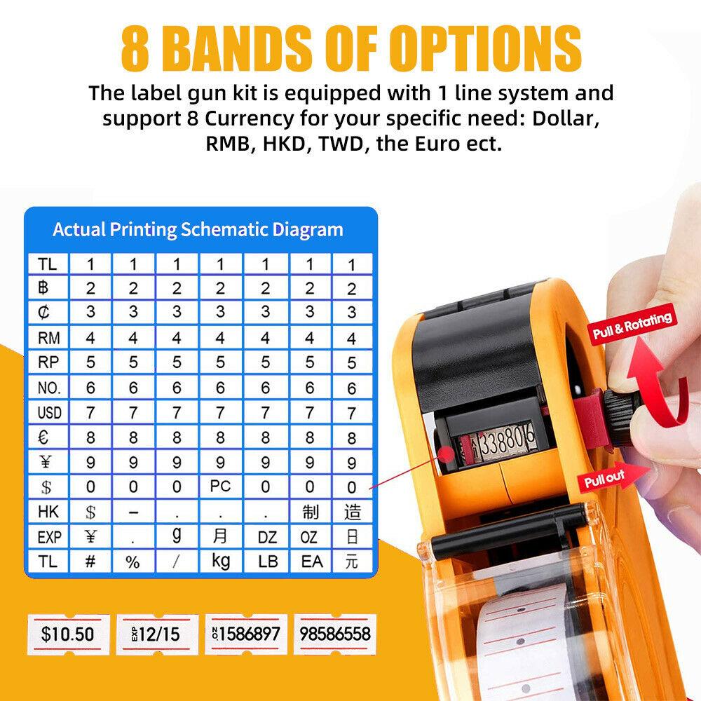 Labels: Price Tag Gun Labeller Pricing with 2 Rolls Labels and Inks Roller Machine Kit Yellow