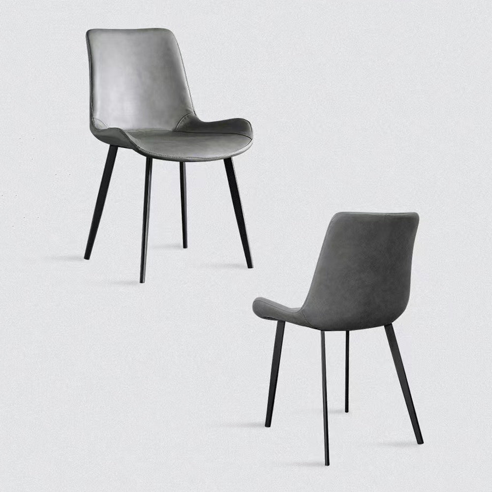 Outdoor Chairs: Minimal List Dining Chairs PU Retro Chair Cafe Kitchen Modern Metal Legs x 2 Grey
