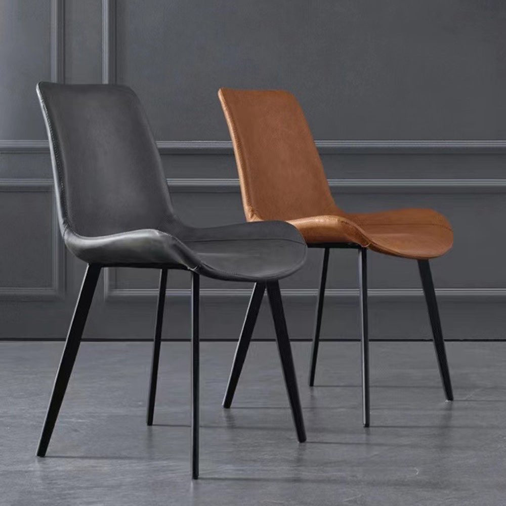 Outdoor Chairs: Minimal List Dining Chairs PU Retro Chair Cafe Kitchen Modern Metal Legs x 2 Grey