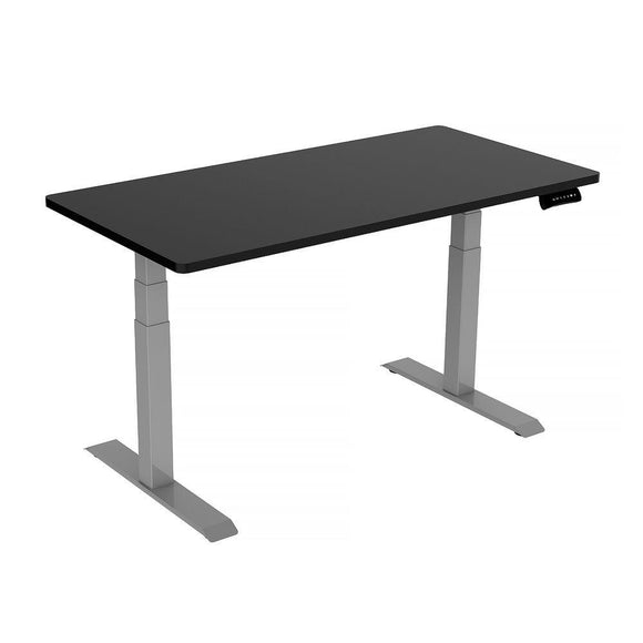 140cm Standing Desk Height Adjustable Sit Stand Motorised Grey Dual Motors Frame Black Top