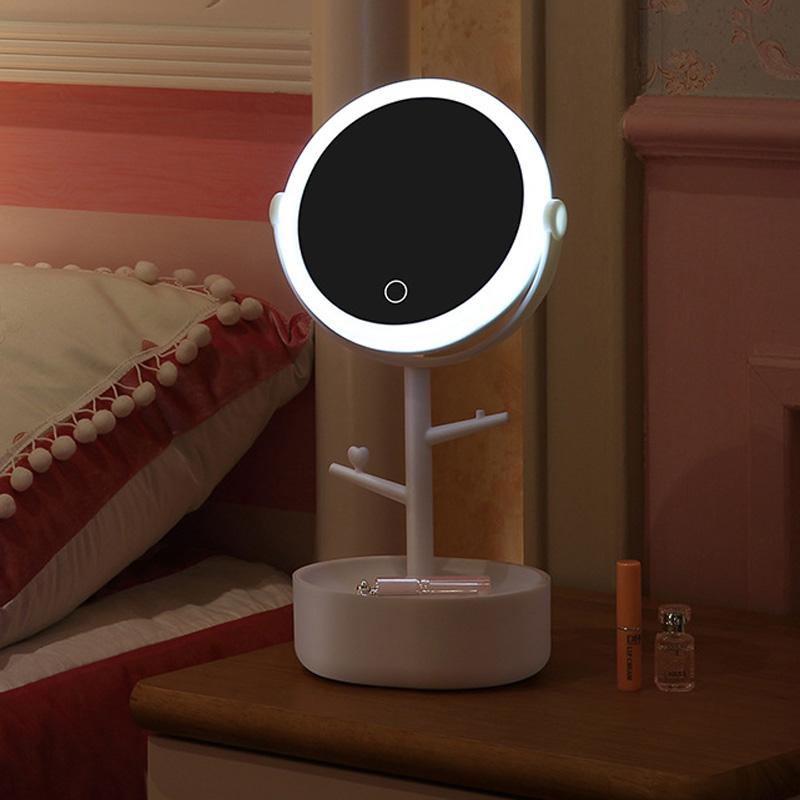 Makeup Mirrors: Ecoco Smart LED Light Cosmetic Makeup Mirror USB Touch Screen Home Desk Vanity 360° Pink