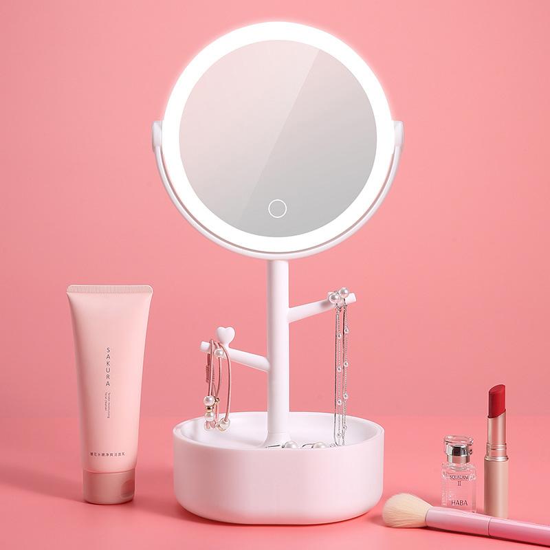 Makeup Mirrors: Ecoco Smart LED Light Cosmetic Makeup Mirror USB Touch Screen Home Desk Vanity 360° Pink