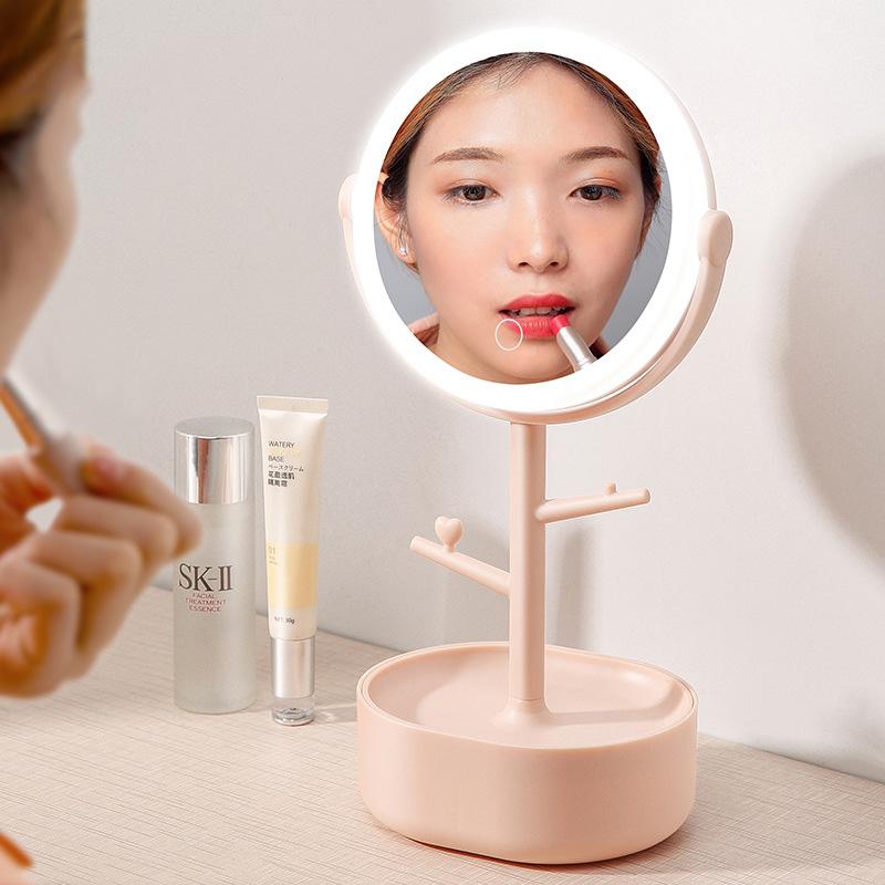 Makeup Mirrors: Ecoco Smart LED Light Cosmetic Makeup Mirror USB Touch Screen Home Desk Vanity 360° Pink