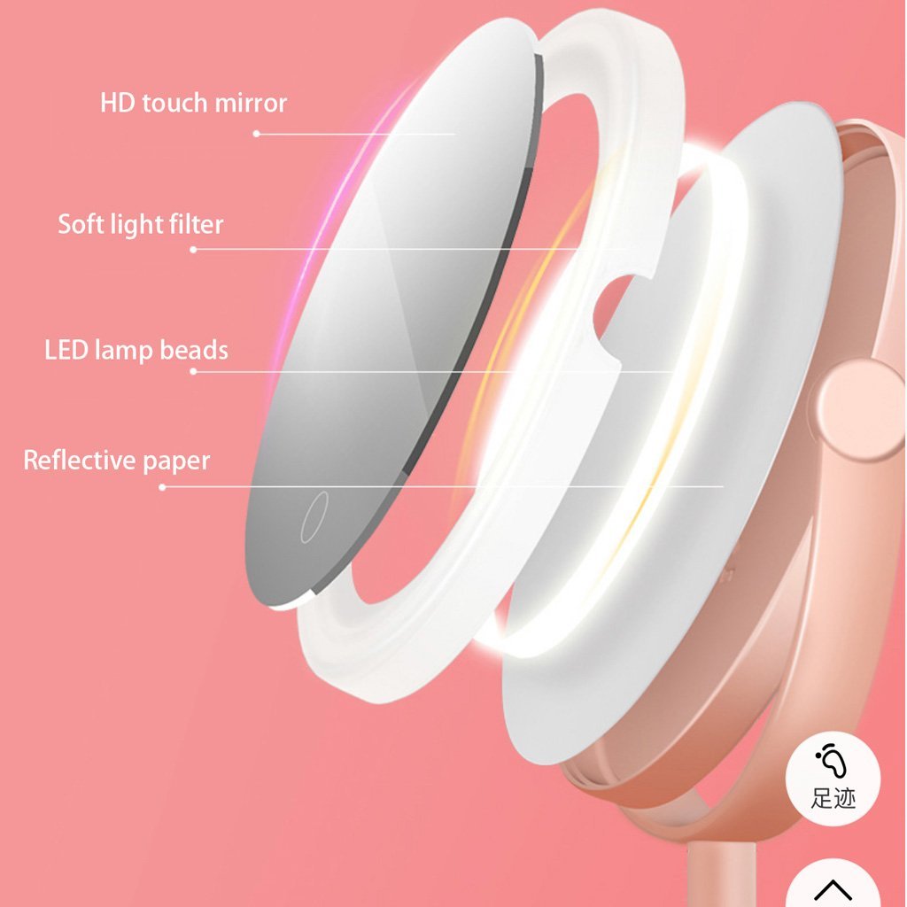 Makeup Mirrors: Ecoco Smart LED Light Cosmetic Makeup Mirror USB Touch Screen Home Desk Vanity 360° Pink