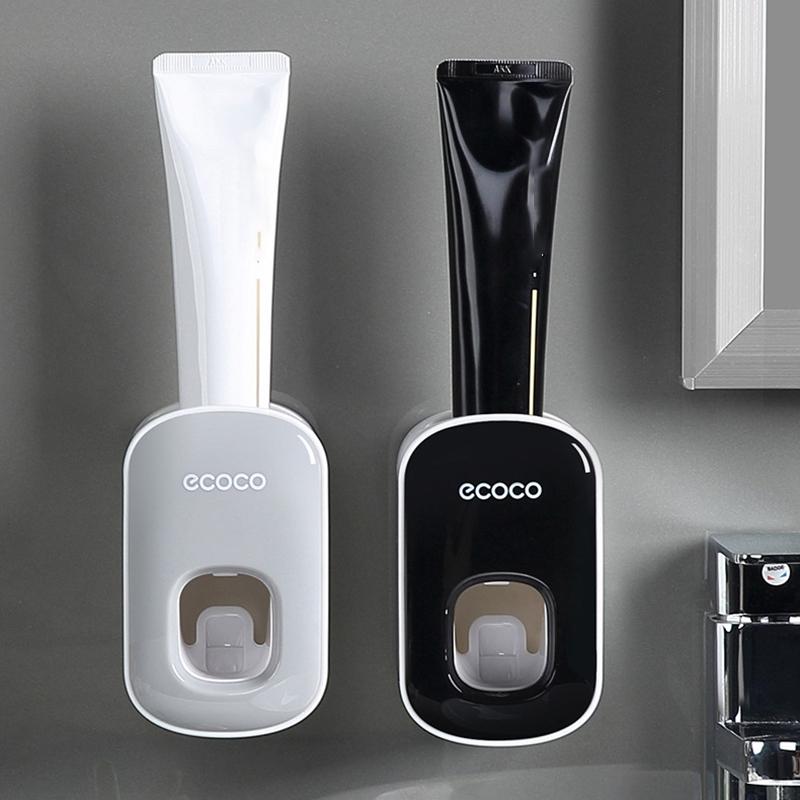 Toothbrush Holders: Ecoco Wall mount auto ands Free Toothpaste Dispenser Automatic Toothpaste Squeezer Bathroom Toothpaste Holder Black