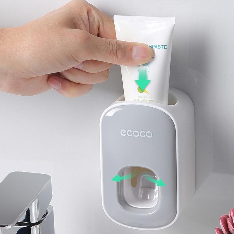 Toothbrush Holders: Ecoco Wall mount auto ands Free Toothpaste Dispenser Automatic Toothpaste Squeezer Bathroom Toothpaste Holder Black