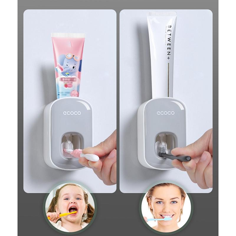 Toothbrush Holders: Ecoco Wall mount auto ands Free Toothpaste Dispenser Automatic Toothpaste Squeezer Bathroom Toothpaste Holder Black