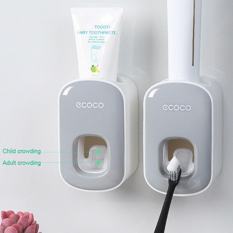 Toothbrush Holders: Ecoco Wall mount auto ands Free Toothpaste Dispenser Automatic Toothpaste Squeezer Bathroom Toothpaste Holder Black