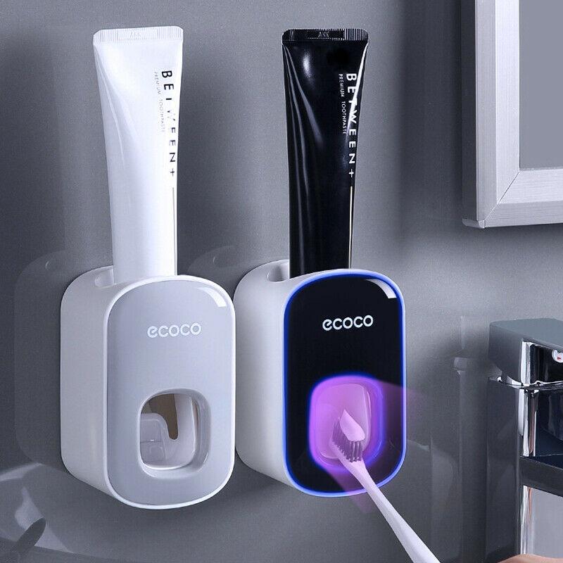 Toothbrush Holders: Ecoco Wall mount auto ands Free Toothpaste Dispenser Automatic Toothpaste Squeezer Bathroom Toothpaste Holder Black