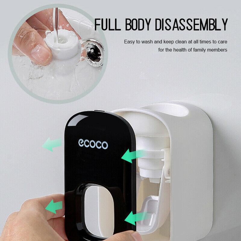 Toothbrush Holders: Ecoco Wall mount auto ands Free Toothpaste Dispenser Automatic Toothpaste Squeezer Bathroom Toothpaste Holder Black