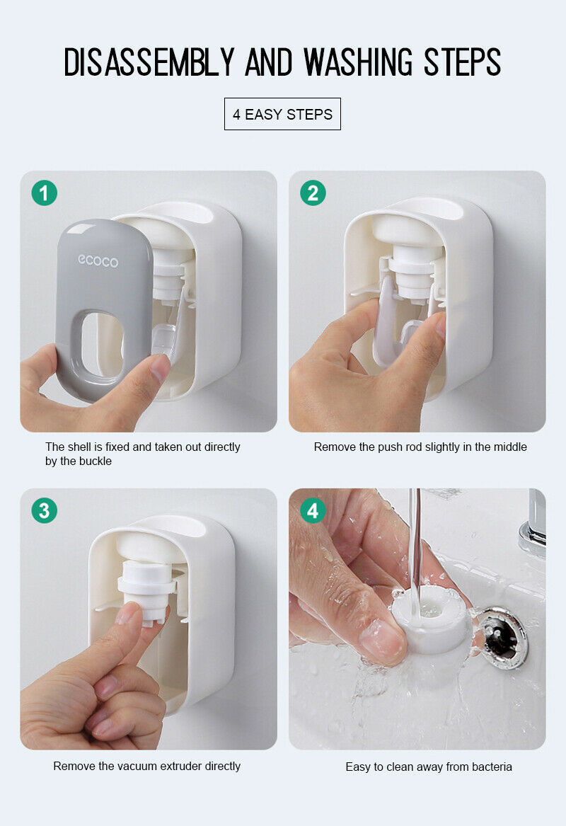 Toothbrush Holders: Ecoco Wall mount auto ands Free Toothpaste Dispenser Automatic Toothpaste Squeezer Bathroom Toothpaste Holder Black