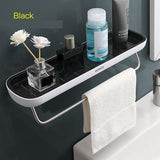 Towel Racks & Holders: Bathroom Shelves Organizer Wall Mount Home Towel shelf Shampoo Rack With Towel Bar Storage Rack Bathroom Accessories Black