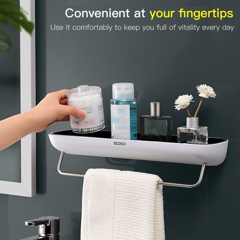 Towel Racks & Holders: Bathroom Shelves Organizer Wall Mount Home Towel shelf Shampoo Rack With Towel Bar Storage Rack Bathroom Accessories Grey