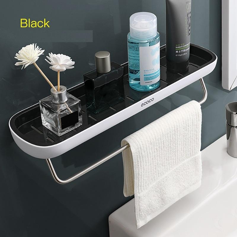 Towel Racks & Holders: Bathroom Shelves Organizer Wall Mount Home Towel shelf Shampoo Rack With Towel Bar Storage Rack Bathroom Accessories Grey