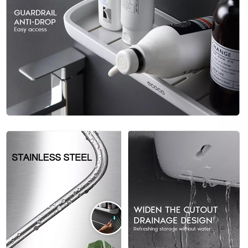 Towel Racks & Holders: Bathroom Shelves Organizer Wall Mount Home Towel shelf Shampoo Rack With Towel Bar Storage Rack Bathroom Accessories Grey