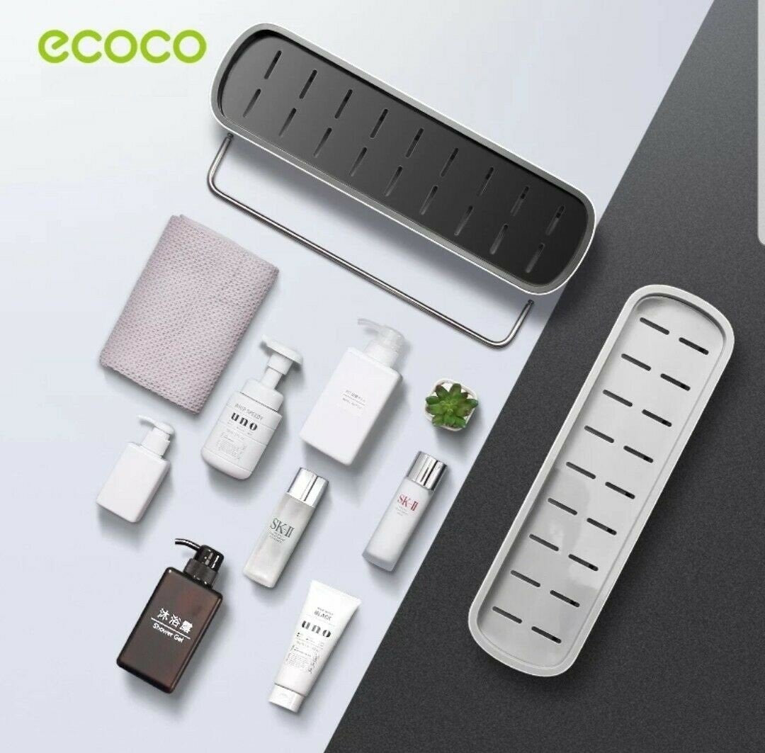 Towel Racks & Holders: Bathroom Shelves Organizer Wall Mount Home Towel shelf Shampoo Rack With Towel Bar Storage Rack Bathroom Accessories Grey