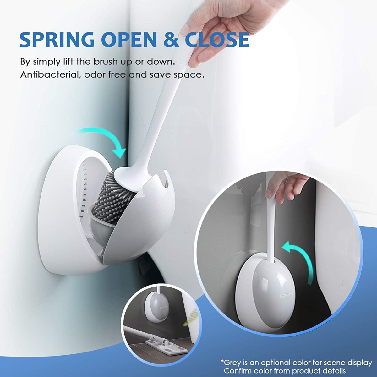 Toilet Brushes & Holders: Ecoco Silicone Water Drop Toilet Brush Holder Set Wall-Mounted Cleaning Brush Tool Grey