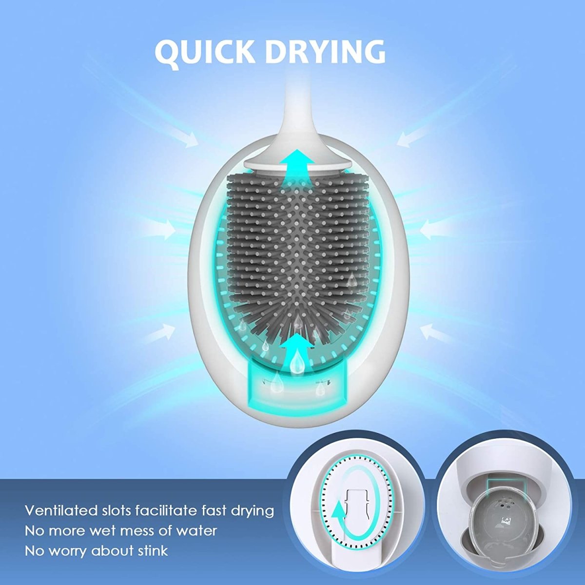 Toilet Brushes & Holders: Ecoco Silicone Water Drop Toilet Brush Holder Set Wall-Mounted Cleaning Brush Tool Grey