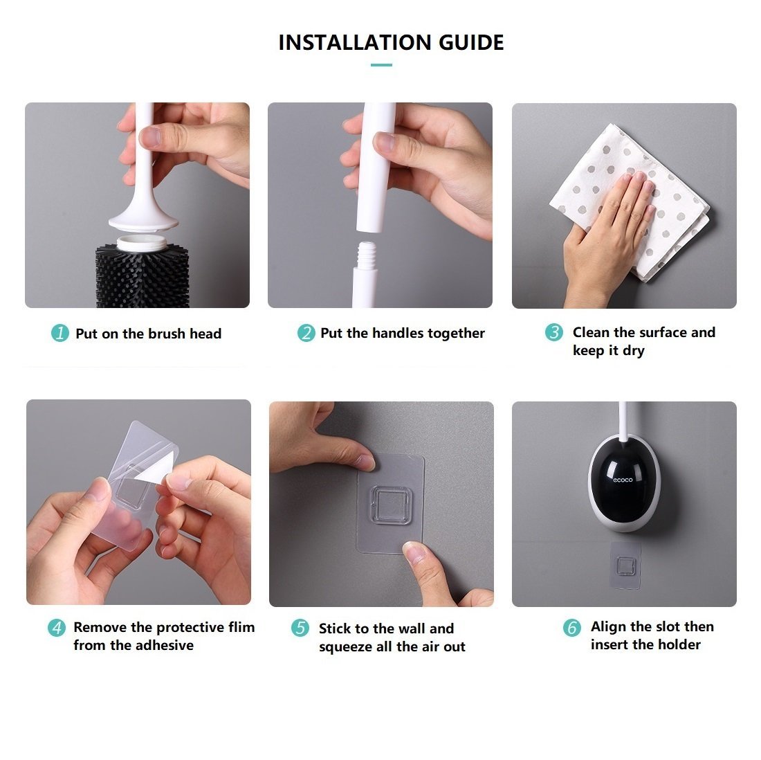 Toilet Brushes & Holders: Ecoco Silicone Water Drop Toilet Brush Holder Set Wall-Mounted Cleaning Brush Tool Grey