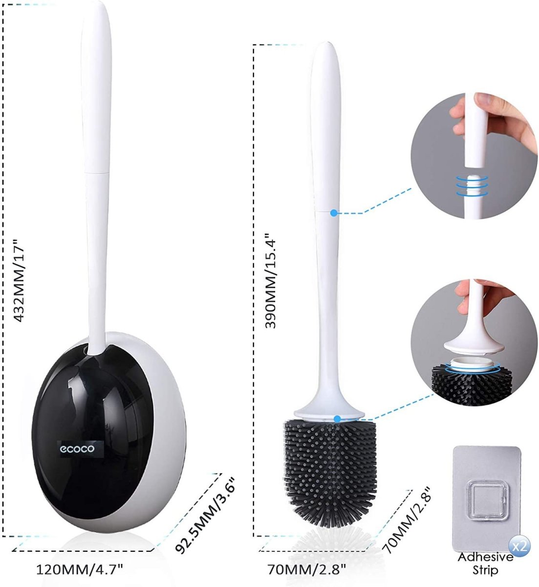 Toilet Brushes & Holders: Ecoco Silicone Water Drop Toilet Brush Holder Set Wall-Mounted Cleaning Brush Tool Grey