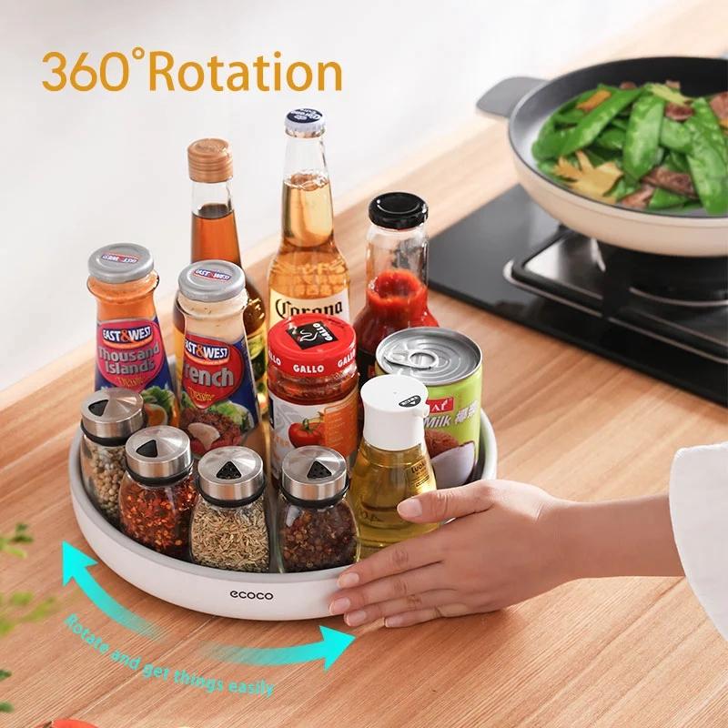 Buffets & Sideboards: Ecoco Kitchen Rotating Spice Condiment Storage Rack Bathroom Swivel Tray Organizer Black