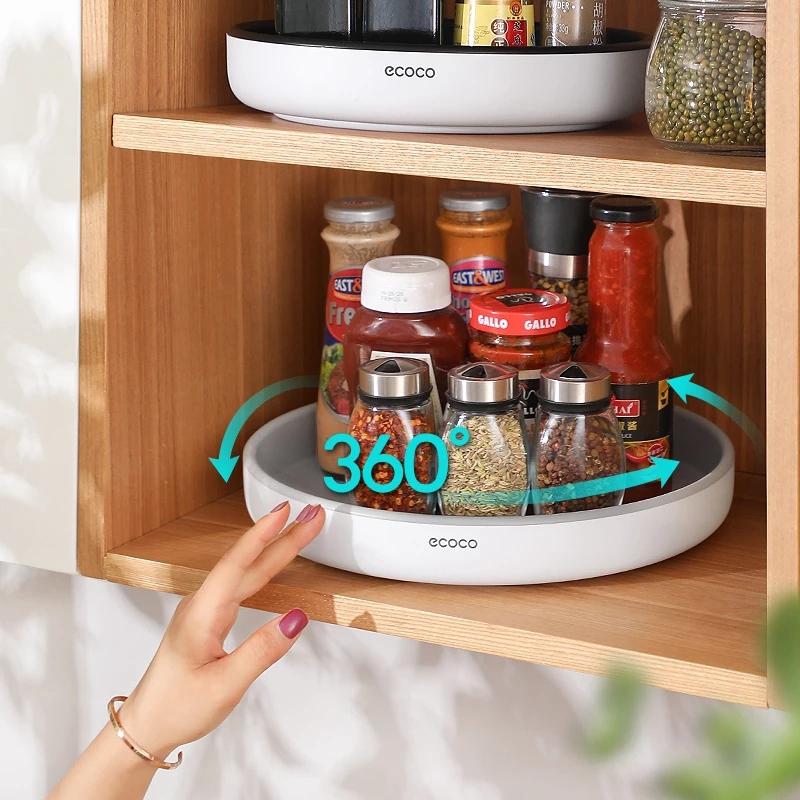 Buffets & Sideboards: Ecoco Kitchen Rotating Spice Condiment Storage Rack Bathroom Swivel Tray Organizer Black