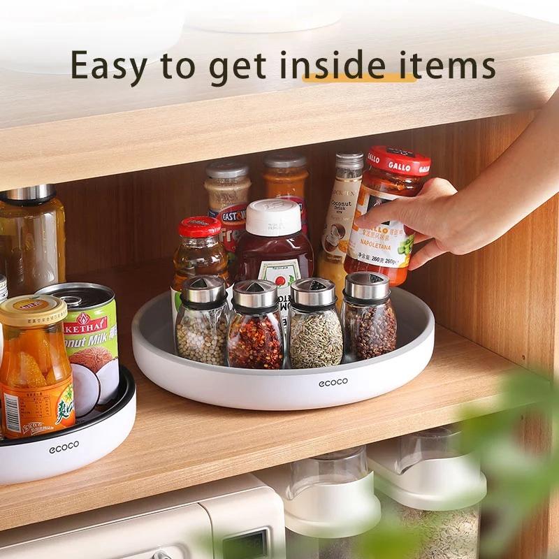 Buffets & Sideboards: Ecoco Kitchen Rotating Spice Condiment Storage Rack Bathroom Swivel Tray Organizer Black
