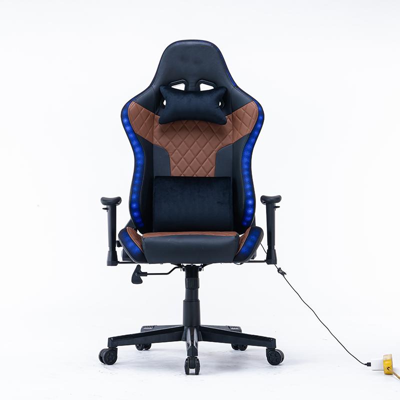 Gaming Chairs: 7 RGB Lights Bluetooth Speaker Gaming Chair Ergonomic Racing chair 165° Reclining Gaming Seat 4D Armrest Footrest Black