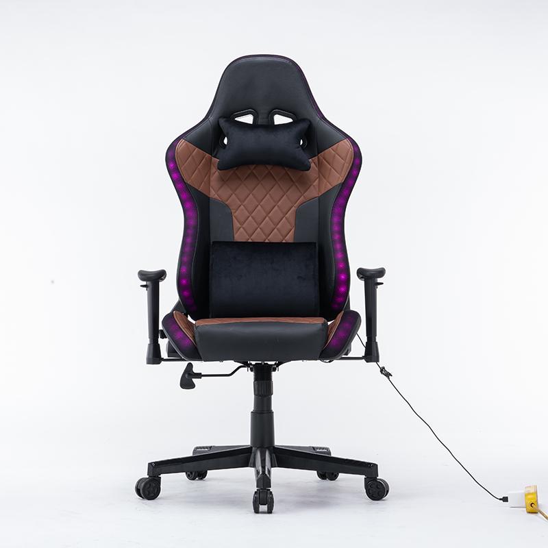 Gaming Chairs: 7 RGB Lights Bluetooth Speaker Gaming Chair Ergonomic Racing chair 165° Reclining Gaming Seat 4D Armrest Footrest Black
