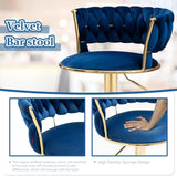 2x Height Adjustable Swivel Bar Stool Velvet Golden Base Barstools Chairs Padded Seat- Blue