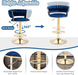 2x Height Adjustable Swivel Bar Stool Velvet Golden Base Barstools Chairs Padded Seat- Blue