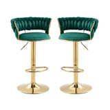 2x Height Adjustable Swivel Bar Stool Velvet Golden Base Barstools Chairs Padded Seat- Green