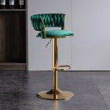 2x Height Adjustable Swivel Bar Stool Velvet Golden Base Barstools Chairs Padded Seat- Green