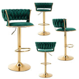 2x Height Adjustable Swivel Bar Stool Velvet Golden Base Barstools Chairs Padded Seat- Green