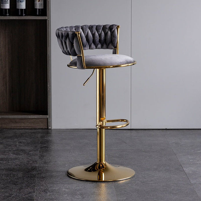 Table & Bar Stools: 2x Height Adjustable Swivel Bar Stool Velvet Golden Base Barstools Chairs Padded Seat- Grey