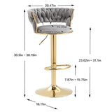 2x Height Adjustable Swivel Bar Stool Velvet Golden Base Barstools Chairs Padded Seat- Grey