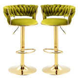 Table & Bar Stools: SERENITà 2x Height Adjustable Swivel Bar Stool Velvet Golden Base Barstools Chairs Padded Seat Olive Green